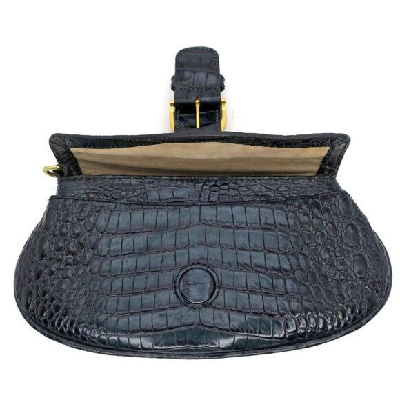 Brahmin Blue Croc Leather Small Clutch Wallet Gold Buckle - Picture 4 of 5